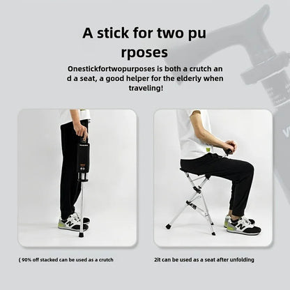 2-in-1 Folding Stool Cane I Walking Stick with Seat for ElderlyI Portable Mobility Aid for Seniors