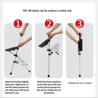 2-in-1 Folding Stool Cane I Walking Stick with Seat for ElderlyI Portable Mobility Aid for Seniors
