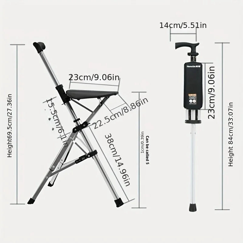 2-in-1 Folding Stool Cane I Walking Stick with Seat for ElderlyI Portable Mobility Aid for Seniors