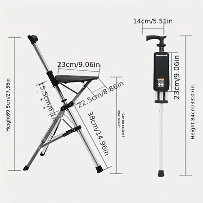 2-in-1 Folding Stool Cane I Walking Stick with Seat for ElderlyI Portable Mobility Aid for Seniors
