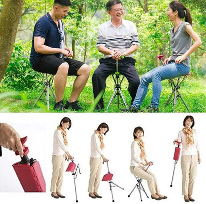 2-in-1 Folding Stool Cane I Walking Stick with Seat for ElderlyI Portable Mobility Aid for Seniors