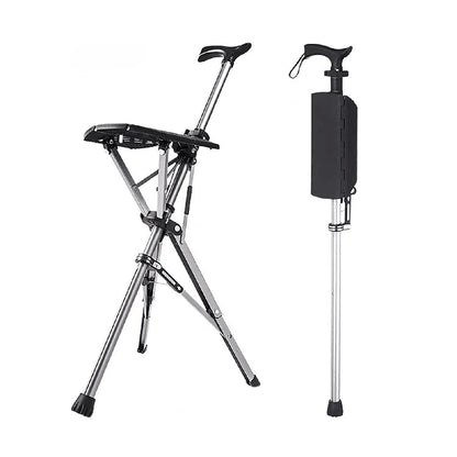 2-in-1 Folding Stool Cane I Walking Stick with Seat for ElderlyI Portable Mobility Aid for Seniors